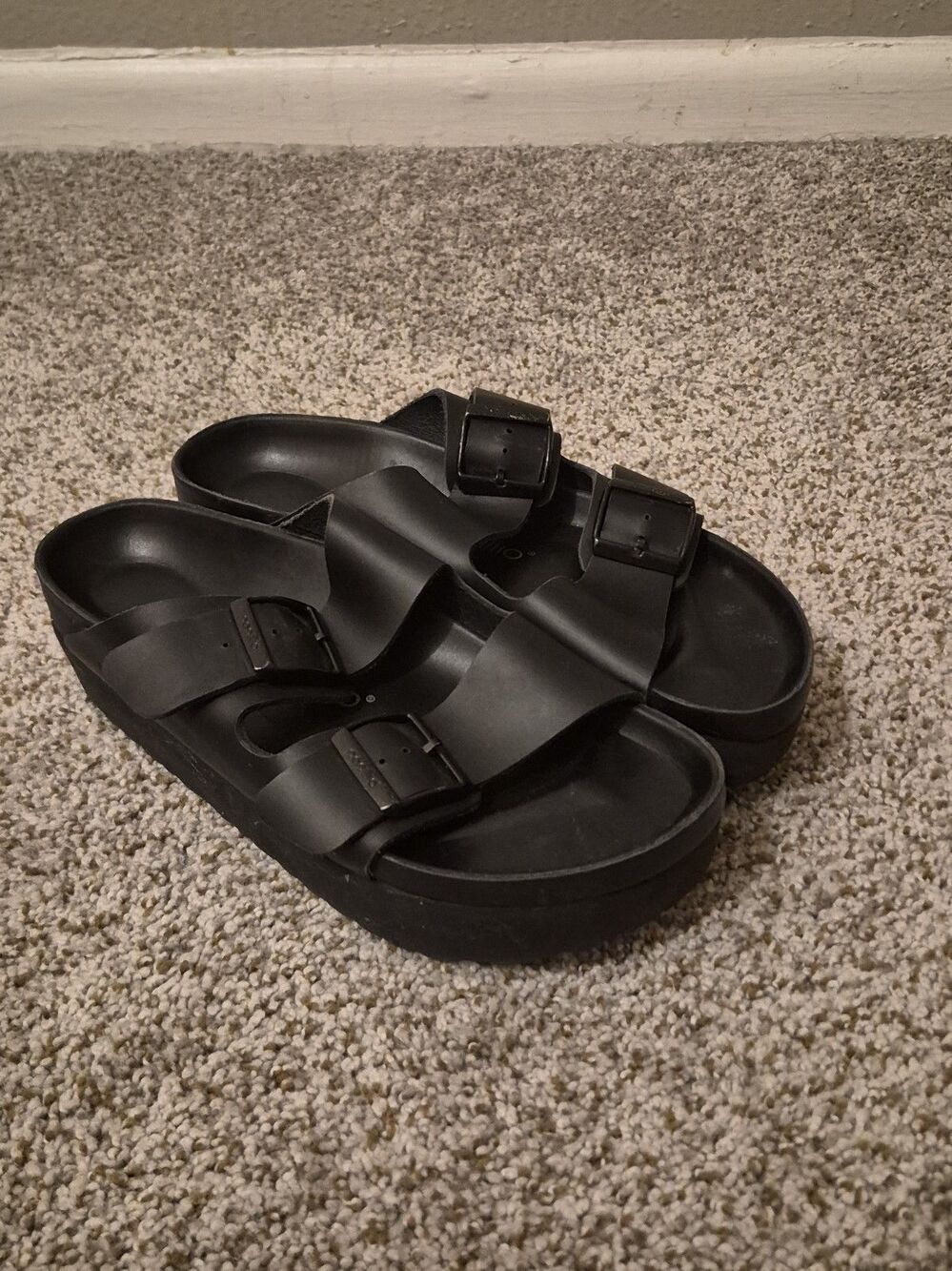 Birkenstock Arizona Papillio Platform Size 40/9 Black Leather Neutral Minimalist